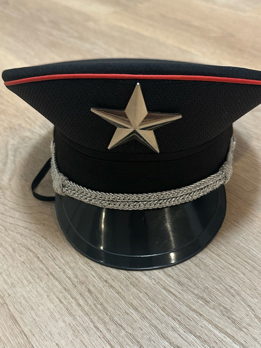 Leg Avenue Black Peaked Cap with Silver Star and Red Piping